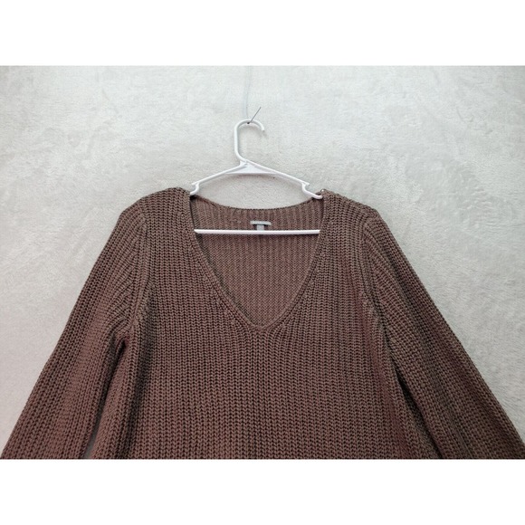 Charlotte Russe Sweater Womens Medium Brown Knit Acrylic Long Sleeve V Neck Slit - Picture 3 of 9